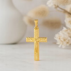 PIĘKNY POZŁACANY MĘSKI Z KRZYŻYK STAL CHIRURGICZNEJ, KRZYŻ Z JEZUSEM 18K