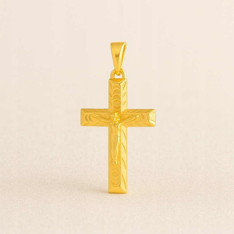 PIĘKNY POZŁACANY MĘSKI Z KRZYŻYK STAL CHIRURGICZNEJ, KRZYŻ Z JEZUSEM 18K