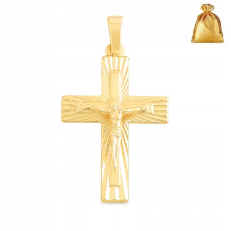 DUŻY POZŁACANY MĘSKI KRZYŻYK ZE STALI CHIRURGICZNEJ, KRZYŻ Z JEZUSEM 18K