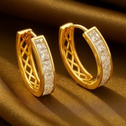 ELEGANCKIE DAMSKIE ZŁOTE KOLCZYKI ZE STALI CHIRURGICZNEJ Z CYRKONIAMI 18K