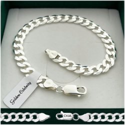 SREBRNA BRANSOLETA MĘSKA DIAMENTOWANA 20cm/6mm PANCERKA SREBRO 925 + GRAWER