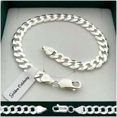 SREBRNA BRANSOLETA MĘSKA DIAMENTOWANA 20cm/6mm PANCERKA SREBRO 925 + GRAWER