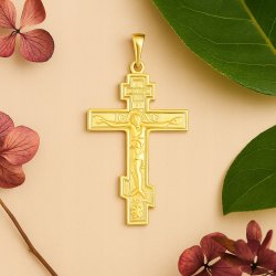 POZŁACANY KRZYŻYK DAMSKI PRAWOSŁAWNY ZE STALI CHIRURGICZNEJ 18K PREZENT
