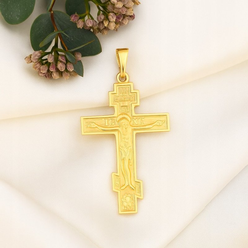 POZŁACANY KRZYŻYK DAMSKI PRAWOSŁAWNY ZE STALI CHIRURGICZNEJ 18K PREZENT