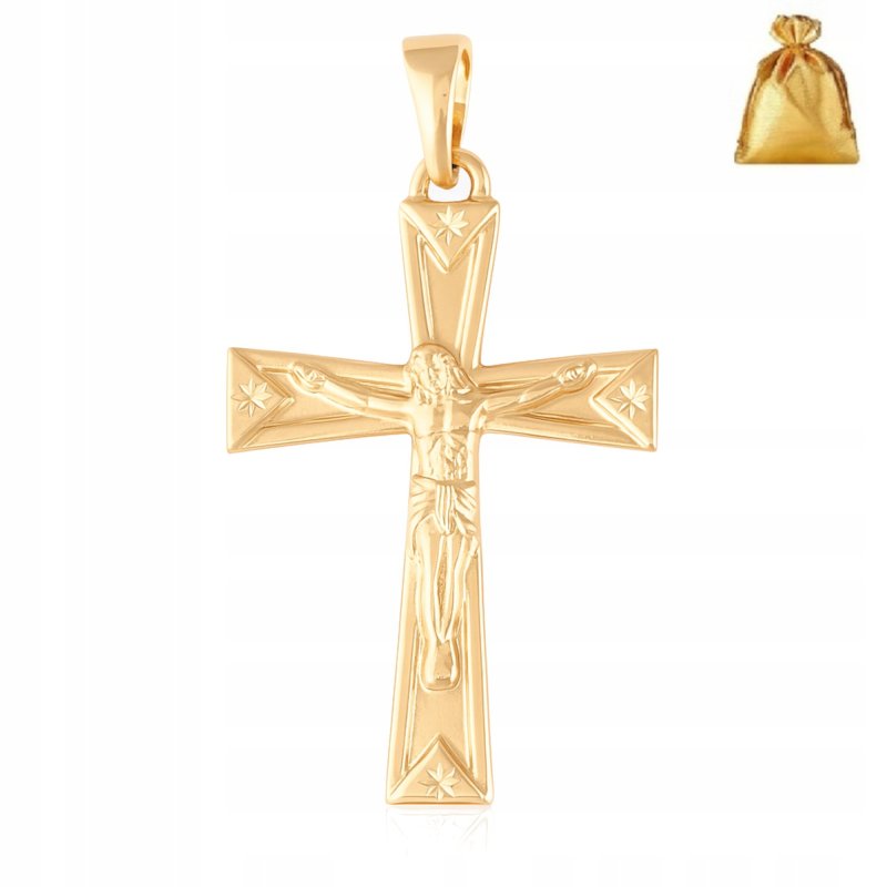 POZŁACANY DAMSKI KRZYŻYK ZE STALI CHIRURGICZNEJ, NA ŁAŃCUSZEK, ZŁOTY 18K