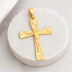POZŁACANY DAMSKI KRZYŻYK ZE STALI CHIRURGICZNEJ, NA ŁAŃCUSZEK, ZŁOTY 18K