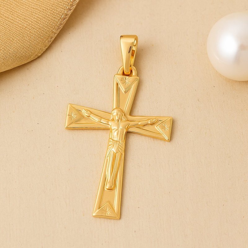 POZŁACANY DAMSKI KRZYŻYK ZE STALI CHIRURGICZNEJ, NA ŁAŃCUSZEK, ZŁOTY 18K