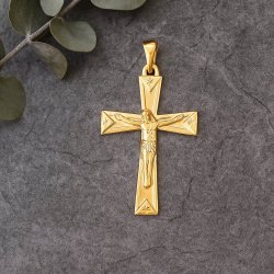 POZŁACANY DAMSKI KRZYŻYK ZE STALI CHIRURGICZNEJ, NA ŁAŃCUSZEK, ZŁOTY 18K