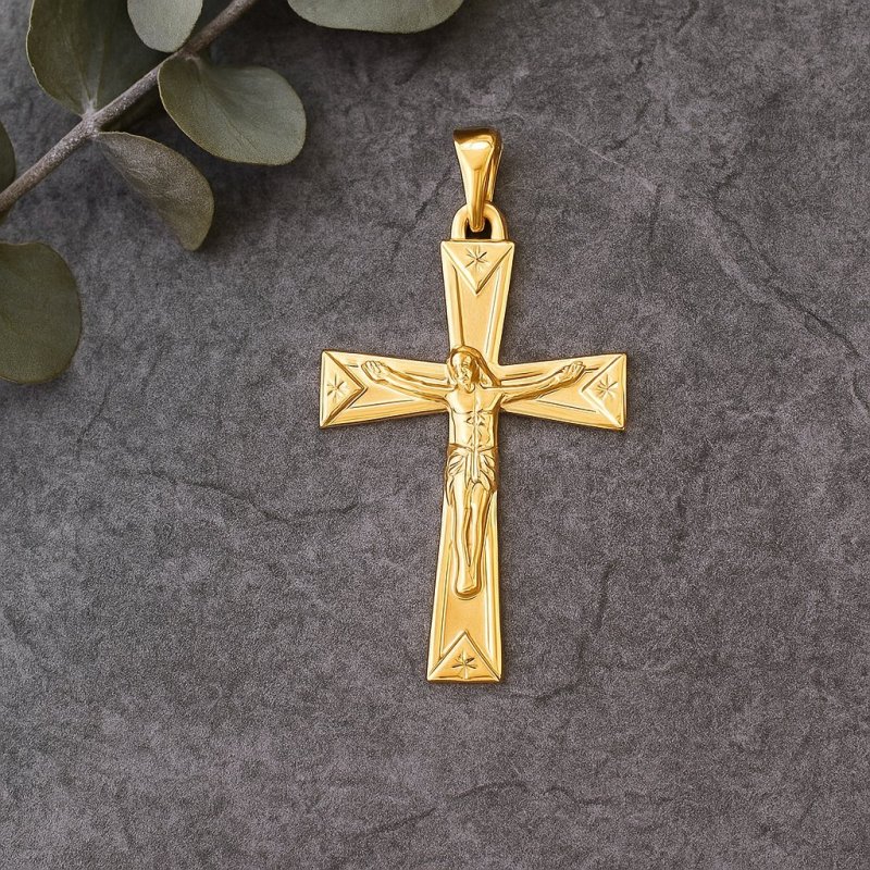 POZŁACANY DAMSKI KRZYŻYK ZE STALI CHIRURGICZNEJ, NA ŁAŃCUSZEK, ZŁOTY 18K