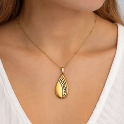 ZŁOTA ZAWIESZKA ZE STALI CHIRURGICZNEJ WZÓR GRECKI ELEGANCKA DUŻA POZŁACANA