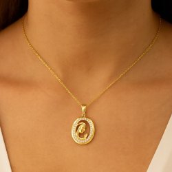 ZŁOTA ZAWIESZKA ZE STALI CHIRURGICZNEJ MATKA BOSKA Z CYRKONIAMI PREZENT 18K