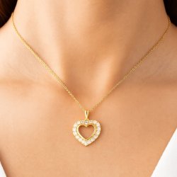 ZŁOTA ZAWIESZKA DAMSKA ZE STALI CHIRURGICZNEJ PIĘKNE SERCE Z CYRKONIAMI 18K