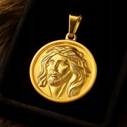 POZŁACANA ZAWIESZKA ZE STALI CHIRURGICZNEJ OKRĄGŁA WISIOREK JEZUS 18K