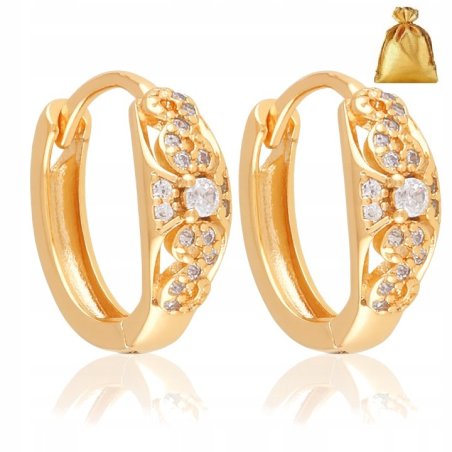 ZŁOTE KOLCZYKI DAMSKIE ZE STALI CHIRURGICZNEJ KOLA KÓŁKA Z CYRKONIAMI 18K