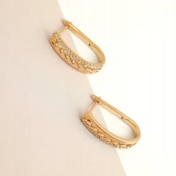 ELEGANCKIE ZŁOTE KOLCZYKI Z CYRKONIAMI WISZĄCE ANGIELSKIE ZAPIĘCIE STAL 18K