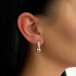 ZŁOTE KOLCZYKI STAL CHIRURGICZNA 18K WISZĄCE Z BIAŁYMI CYRKONIAMI + KULKI