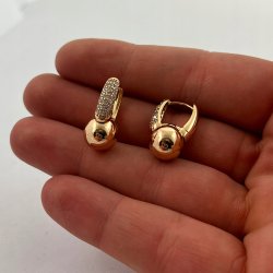ZŁOTE KOLCZYKI STAL CHIRURGICZNA 18K WISZĄCE Z BIAŁYMI CYRKONIAMI + KULKI