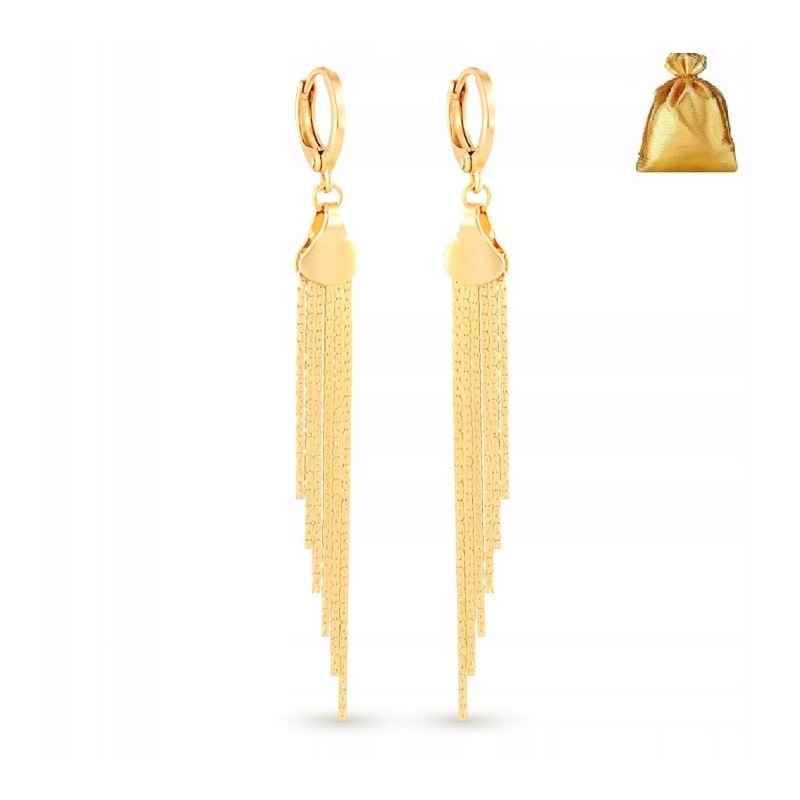 ZŁOTE KOLCZYKI DAMSKIE STAL CHIRURGICZNA DUŻE / WISZĄCE CHWOSTY 7,4 CM 18K