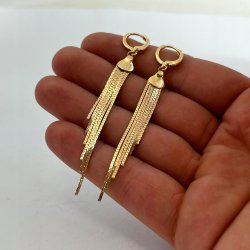 ZŁOTE KOLCZYKI DAMSKIE STAL CHIRURGICZNA DUŻE / WISZĄCE CHWOSTY 7,4 CM 18K