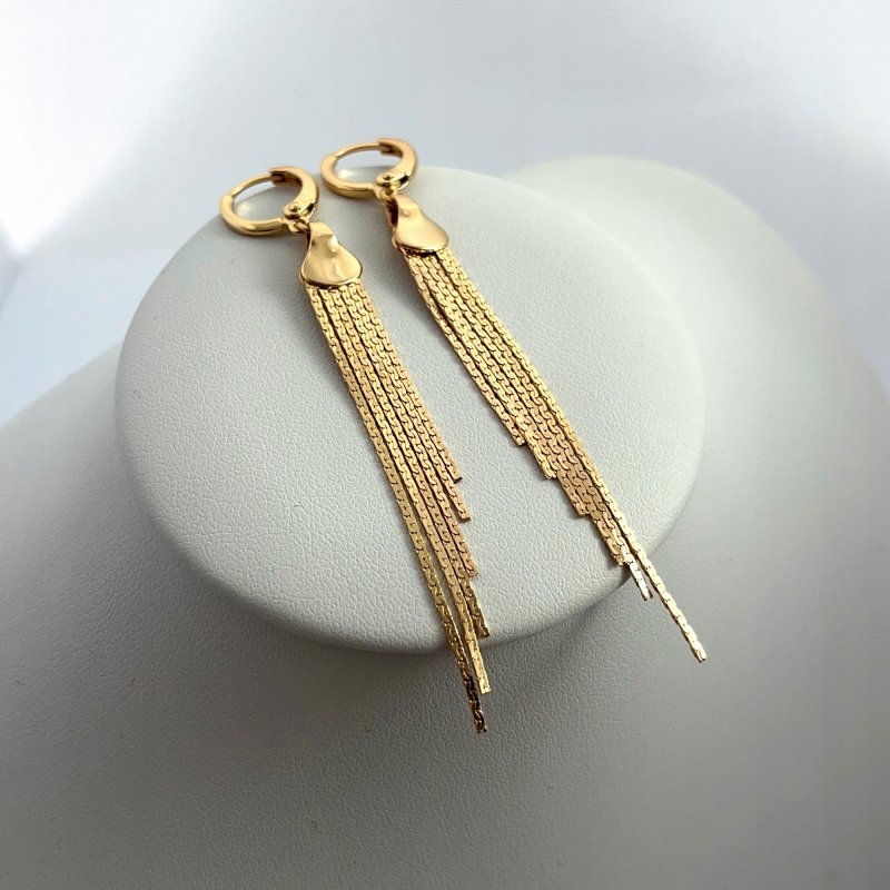 ZŁOTE KOLCZYKI DAMSKIE STAL CHIRURGICZNA DUŻE / WISZĄCE CHWOSTY 7,4 CM 18K