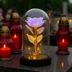RÓŻA WIECZNA LED NA BATERIE, ZNICZ NA GRÓB DLA DZIECKA + GRAWER GRATIS
