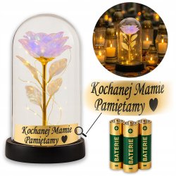 RÓŻA WIECZNA LED NA BATERIE, ZNICZ NA GRÓB DLA DZIECKA + GRAWER GRATIS