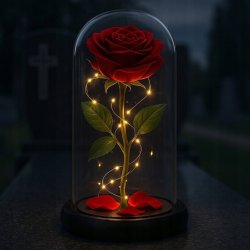 RÓŻA WIECZNA LED JAK SOLARNY ZNICZ NAGROBNY WYTRZYMAŁY LAMPKA + GRAWER