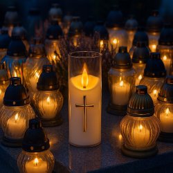ZNICZ NA GRÓB CMENTARZ LED NOWOCZESNY NA WSZYSTKICH ŚWIĘTYCH, NA BATERIE