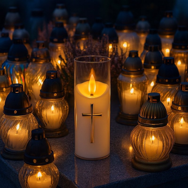 ZNICZ NA GRÓB CMENTARZ LED NOWOCZESNY NA WSZYSTKICH ŚWIĘTYCH, NA BATERIE