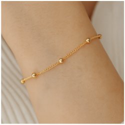ZŁOTA BRANSOLETKA DAMSKA STAL CHIRURGICZNA Z KULECZKAMI REGULACJA 17 + 4 CM