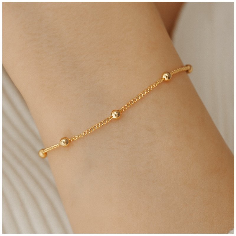 ZŁOTA BRANSOLETKA DAMSKA STAL CHIRURGICZNA Z KULECZKAMI REGULACJA 17 + 4 CM