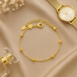 ZŁOTA BRANSOLETKA DAMSKA STAL CHIRURGICZNA Z KULECZKAMI REGULACJA 17 + 4 CM