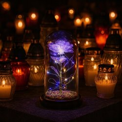 ZNICZ LED NA GRÓB RÓŻA WIECZNA W SZKLE NA BATERIE JAK ZNICZ SOLARNY NOWOŚCI