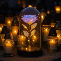 RÓŻA WIECZNA LED NA GRÓB, CMENTARZ, ŚWIECI JAK SOLARNA, DLA BABCI, MAMY
