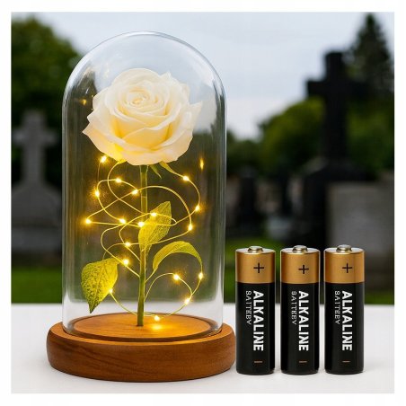 ZNICZ BIAŁA RÓZA WIECZNA LED, JAK SOLARNY, DUŻY, ZNICZ NA GRÓB, NOWOŚCI