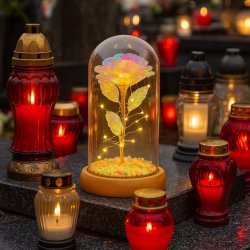ZNICZ LED, DZIAŁA JAK SOLARNY, ELEGANCKA RÓZA LED WIECZNAM NOWOŚCI NA GRÓB