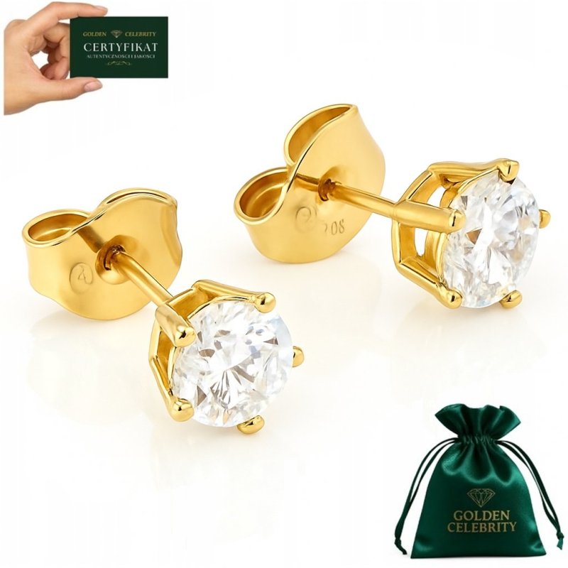 ZŁOTE KOLCZYKI WKRĘTKI SZTYFT BRYLANCIK 6MM STAL CHIRURGICZNA POZŁACANE 18K