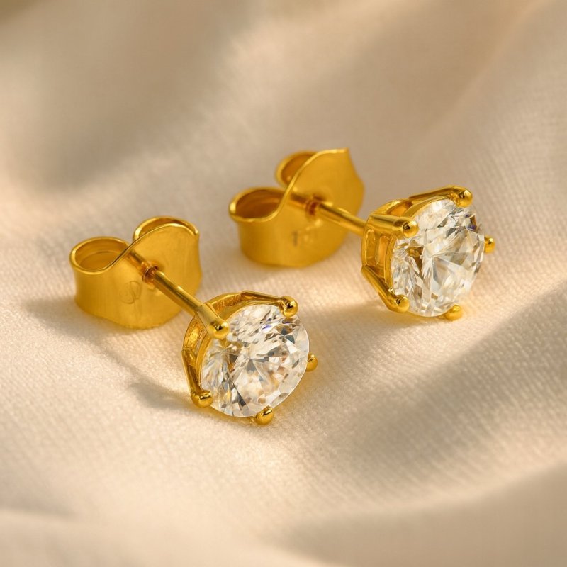 ZŁOTE KOLCZYKI WKRĘTKI SZTYFT BRYLANCIK 6MM STAL CHIRURGICZNA POZŁACANE 18K
