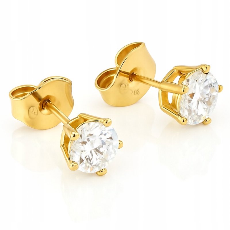 ZŁOTE KOLCZYKI WKRĘTKI SZTYFT BRYLANCIK 6MM STAL CHIRURGICZNA POZŁACANE 18K