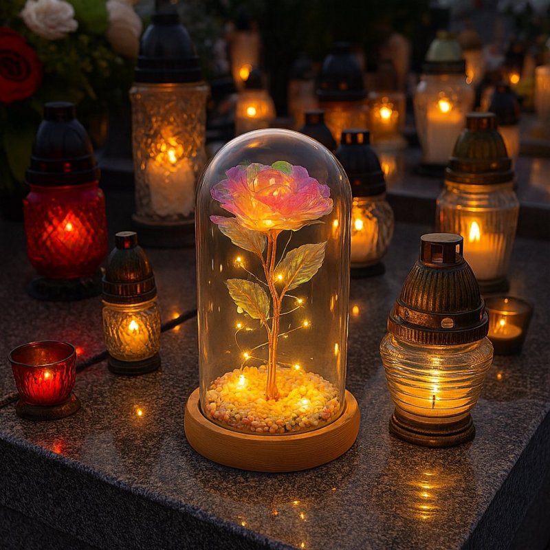 ZNICZ LED, DZIAŁA JAK SOLARNY, ELEGANCKA RÓZA LED WIECZNAM NOWOŚCI NA GRÓB