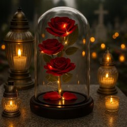 ZNICZ LED RÓŻA WIECZNA W SZKLE NA BATERIE ŚWIECI JAK ZNICZ SOLARNY NOWOŚĆ