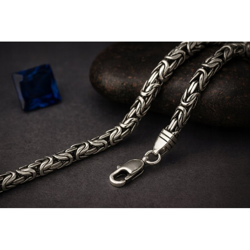 SREBRNY ŁAŃCUSZEK SPLOT KRÓLEWSKI 925 MĘSKI OKSYDOWANY 50cm/4,5mm + GRATISY