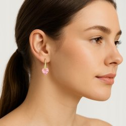 KOLCZYKI SWAROVSKI ZŁOTE SERCA WISZĄCE RÓŻOWE, SREBRO PRÓBA 925, POZŁACANE