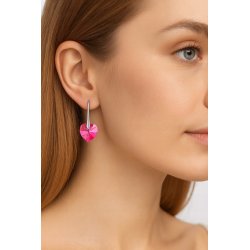 KOLCZYKI SWAROVSKI SREBRNE SERCA 925 DŁUGIE, WISZĄCE, RÓŻOWE, NA PREZENT
