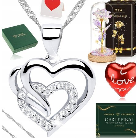 PIĘKNY ZESTAW PREZENTOWY NA DZIEŃ NAUCZYCIELA, RÓZA WIECZNA + NASZYJNIK 925
