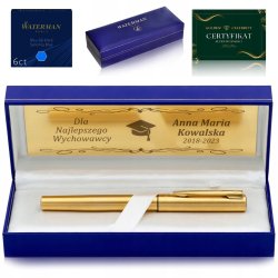 ZŁOTE PIÓRO WIECZNE WATERMAN 24K + PUDEŁKO Z GRAWEREM NA DZIEŃ NAUCZYCIELA