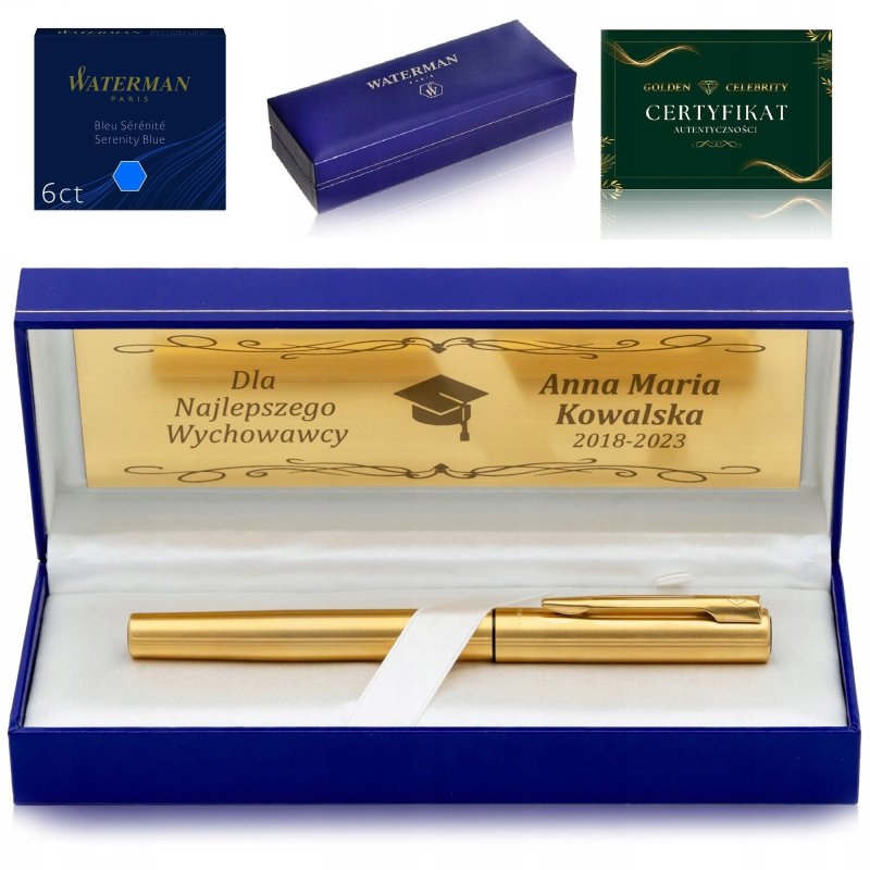 ZŁOTE PIÓRO WIECZNE WATERMAN 24K + PUDEŁKO Z GRAWEREM NA DZIEŃ NAUCZYCIELA