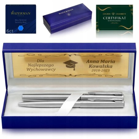 PIÓRO WIECZNE + DŁUGOPIS WATERMAN ZESTAW + GRAWER PREZENT DZIEŃ NAUCZYCIELA