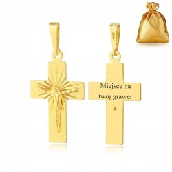 POZŁACANY WISIOREK ZAWIESZKA KRZYŻYK Z JEZUSEM SREBRO PRÓBA 925 + GRAWER