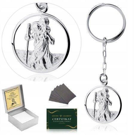 SREBRNY BRELOK ŚWIĘTY KRZYSZTOF PRÓBA 925 - PATRON KIEROWCÓW + GRAWER